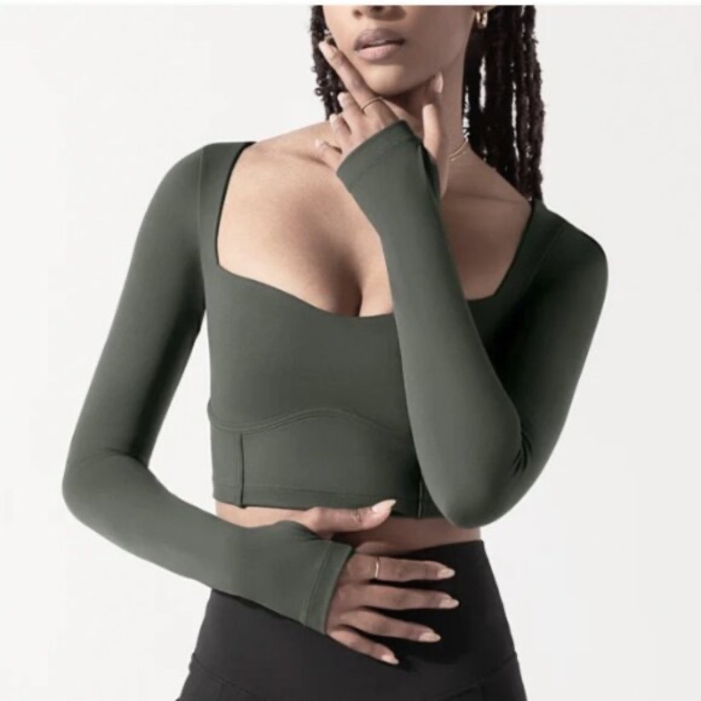 POPFLEX Sweetheart Long Sleeve Crop Top in Forestwood XXS NWT